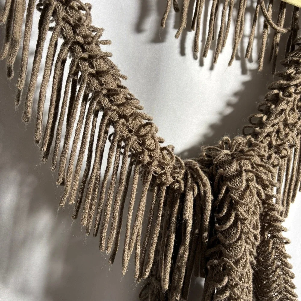 Womens Fringe‎ Knit Scarf Brown Taupe Boho Y2K Grunge